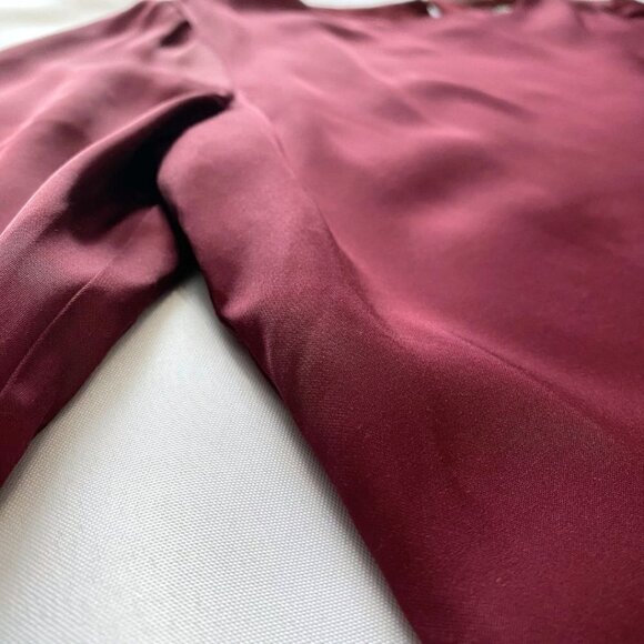 NWT FRANK & OAK THE SATIN MINI FLARED SLEEVE DRESS IN BURGUNDY - M - Picture 6 of 8